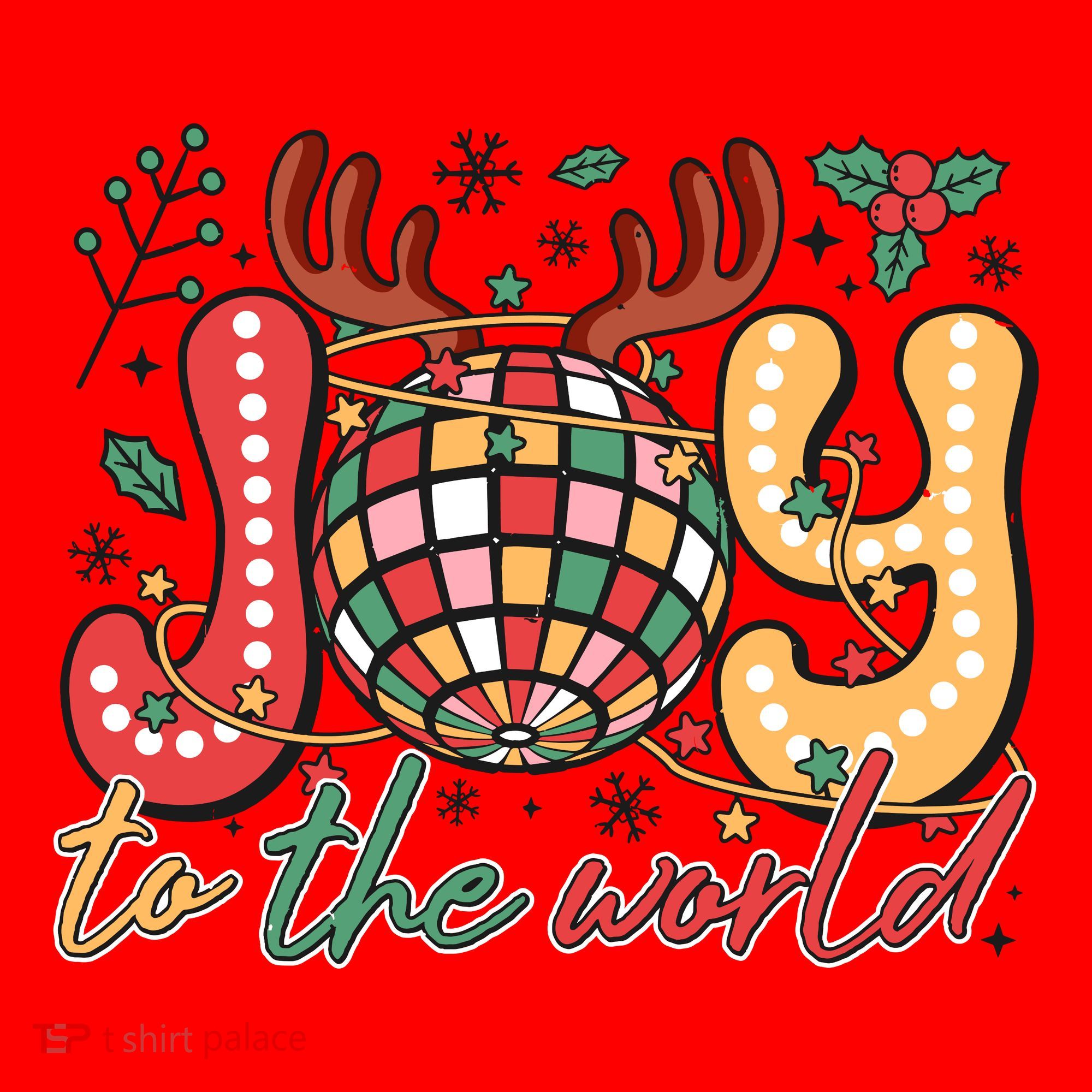 Retro Groovy Joy To The World Disco Ball Doodle Dots Santa Hat