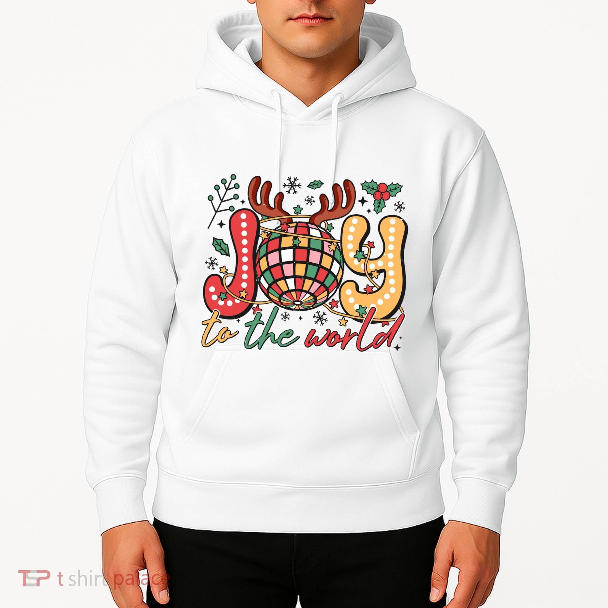 Retro Groovy Joy To The World Disco Ball Doodle Dots Hoodie