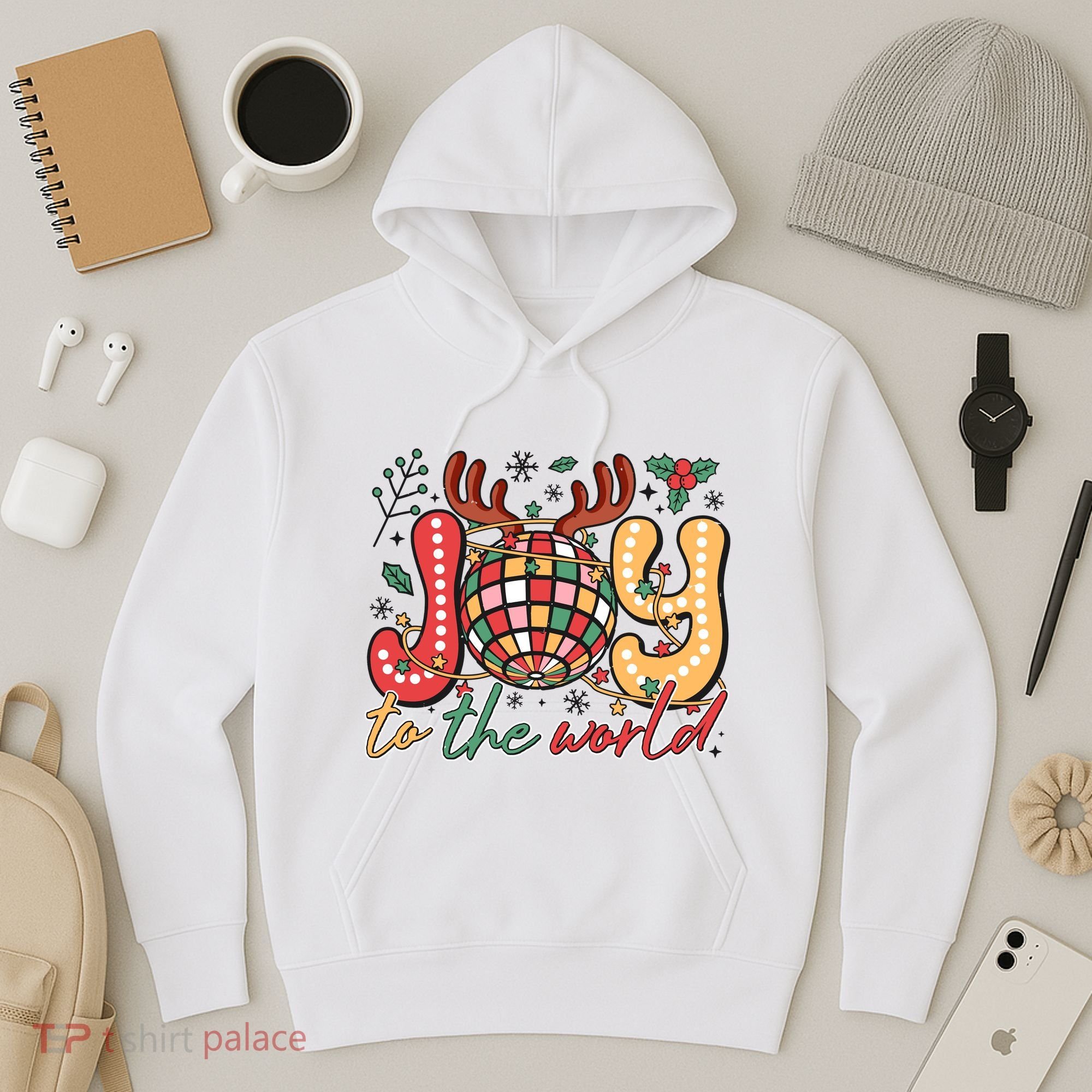 Retro Groovy Joy To The World Disco Ball Doodle Dots Hoodie