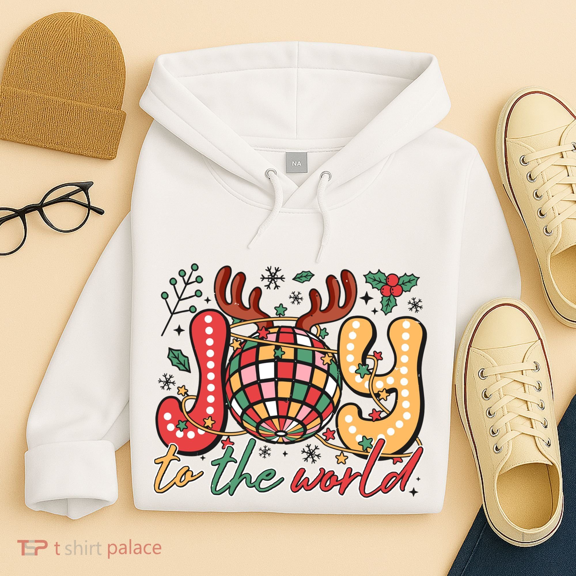 Retro Groovy Joy To The World Disco Ball Doodle Dots Hoodie