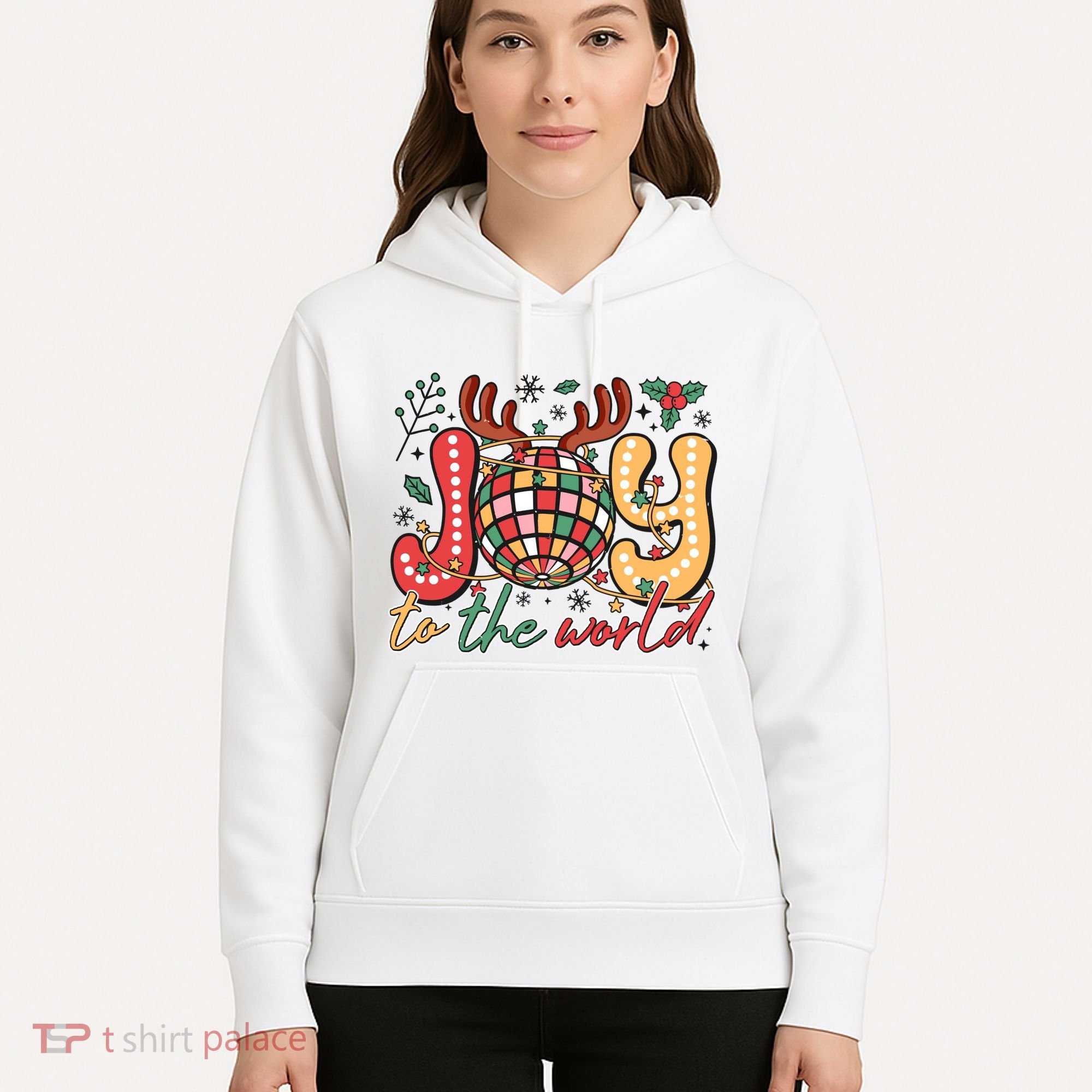 Retro Groovy Joy To The World Disco Ball Doodle Dots Hoodie