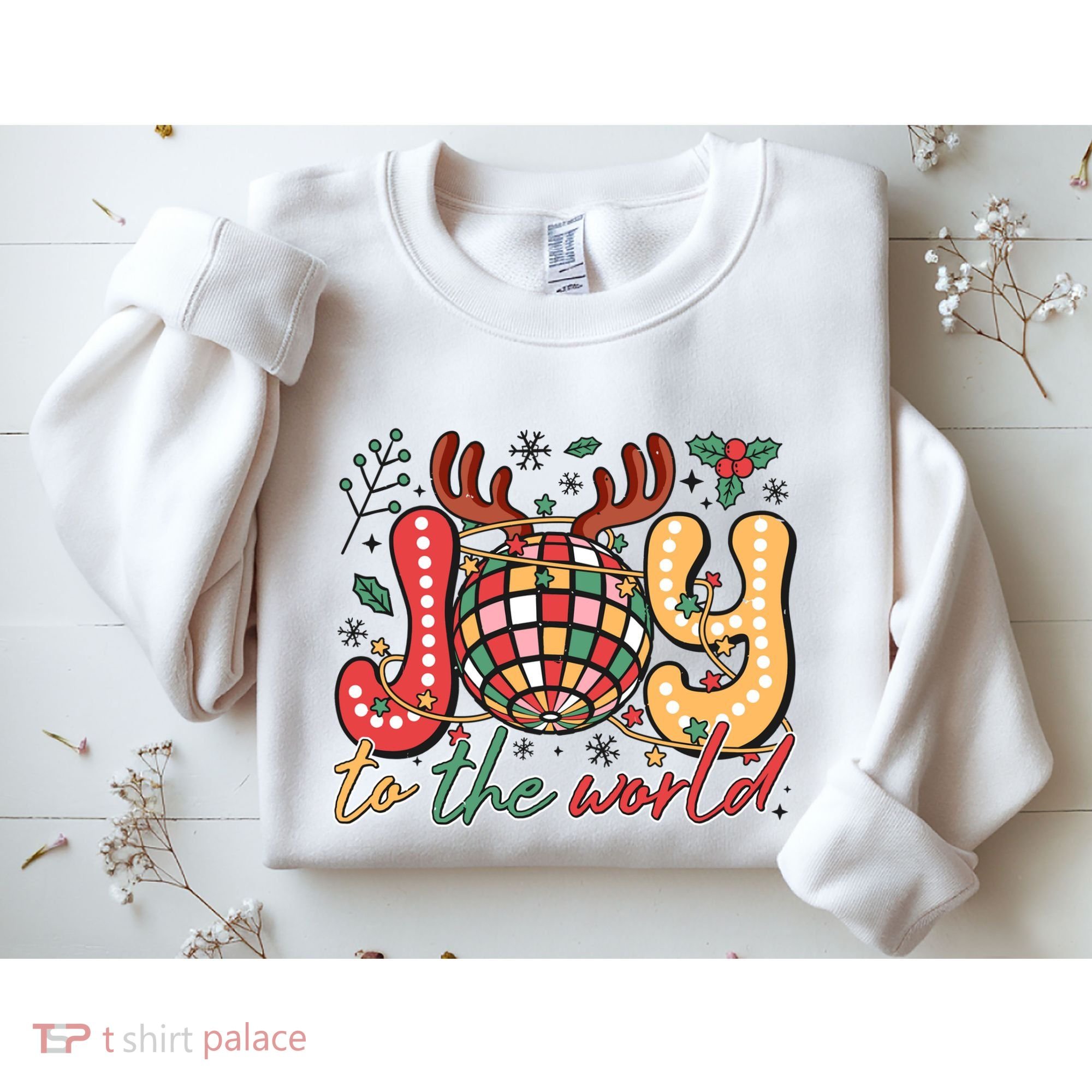 Retro Groovy Joy To The World Disco Ball Doodle Dots Sweatshirt