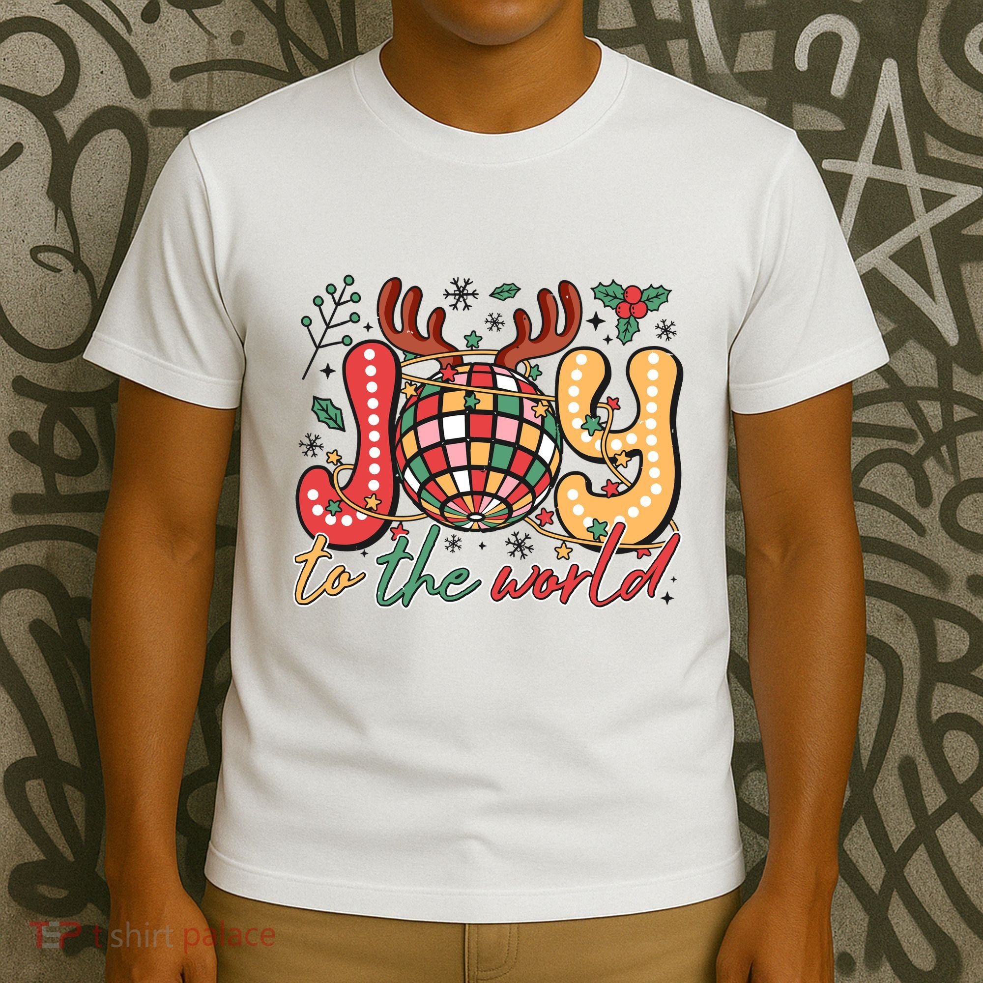 Retro Groovy Joy To The World Disco Ball Doodle Dots T-Shirt