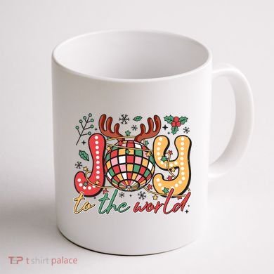 Retro Groovy Joy To The World Disco Ball Doodle Dots Coffee Mug back