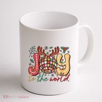 Retro Groovy Joy To The World Disco Ball Doodle Dots Coffee Mug thumb 1