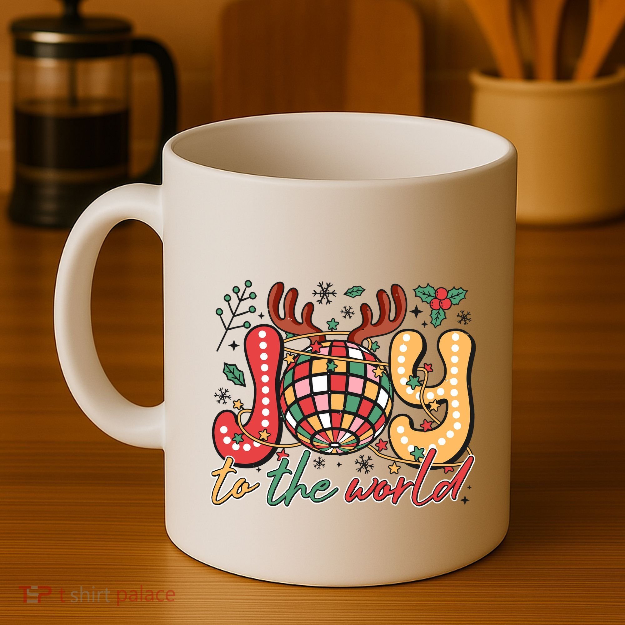 Retro Groovy Joy To The World Disco Ball Doodle Dots Coffee Mug