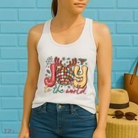 Retro Groovy Joy To The World Disco Ball Doodle Dots Women's Tank Top thumb 2