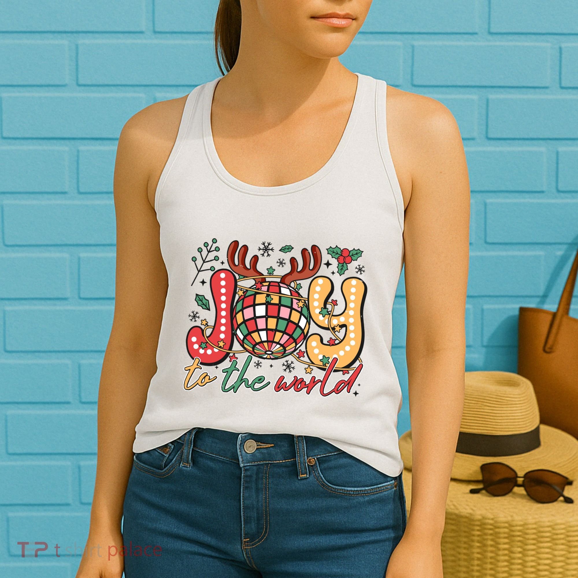 Retro Groovy Joy To The World Disco Ball Doodle Dots Women's Tank Top