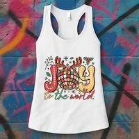 Retro Groovy Joy To The World Disco Ball Doodle Dots Women's Tank Top thumb 3