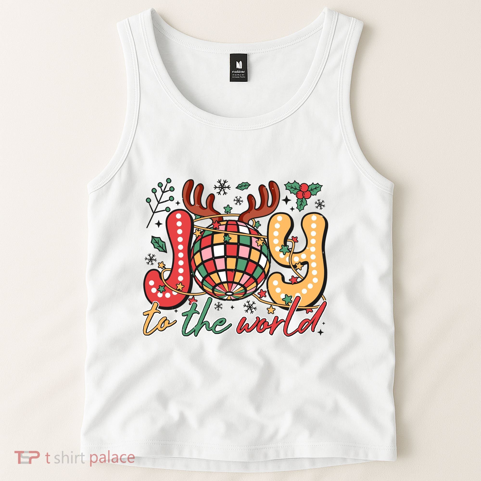 Retro Groovy Joy To The World Disco Ball Doodle Dots Tank Top