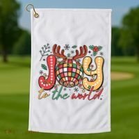 Retro Groovy Joy To The World Disco Ball Doodle Dots Golf Towel thumb 1
