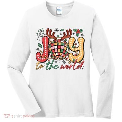 Retro Groovy Joy To The World Disco Ball Doodle Dots Women's Long Sleeve Shirt