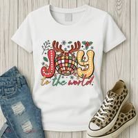 Retro Groovy Joy To The World Disco Ball Doodle Dots Women's T-Shirt thumb 3