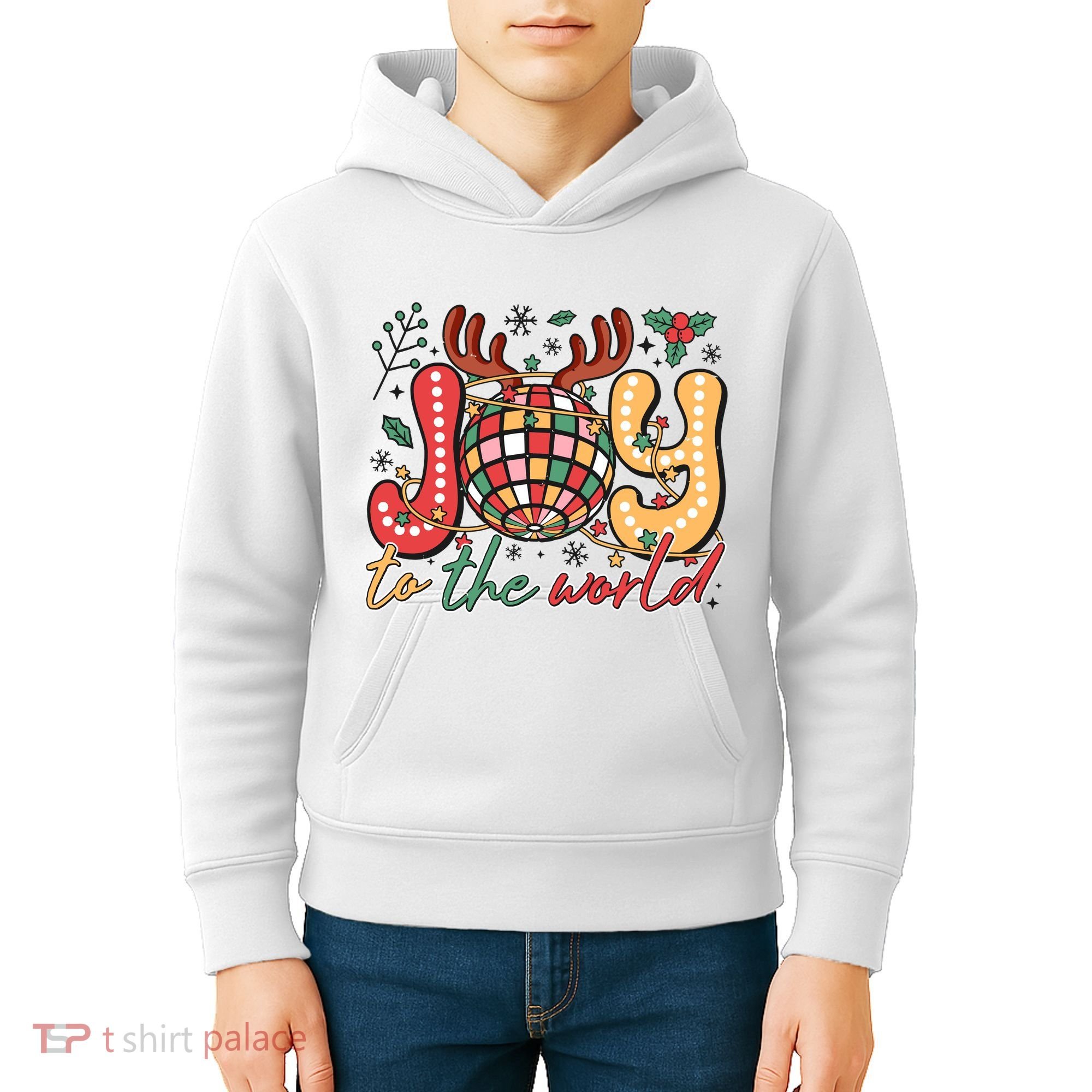 Retro Groovy Joy To The World Disco Ball Doodle Dots Kids Hoodie