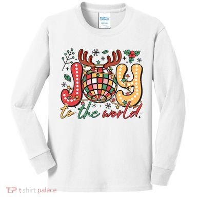 Retro Groovy Joy To The World Disco Ball Doodle Dots Kids Long Sleeve Shirt