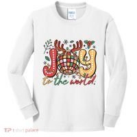 Retro Groovy Joy To The World Disco Ball Doodle Dots Kids Long Sleeve Shirt thumb 0