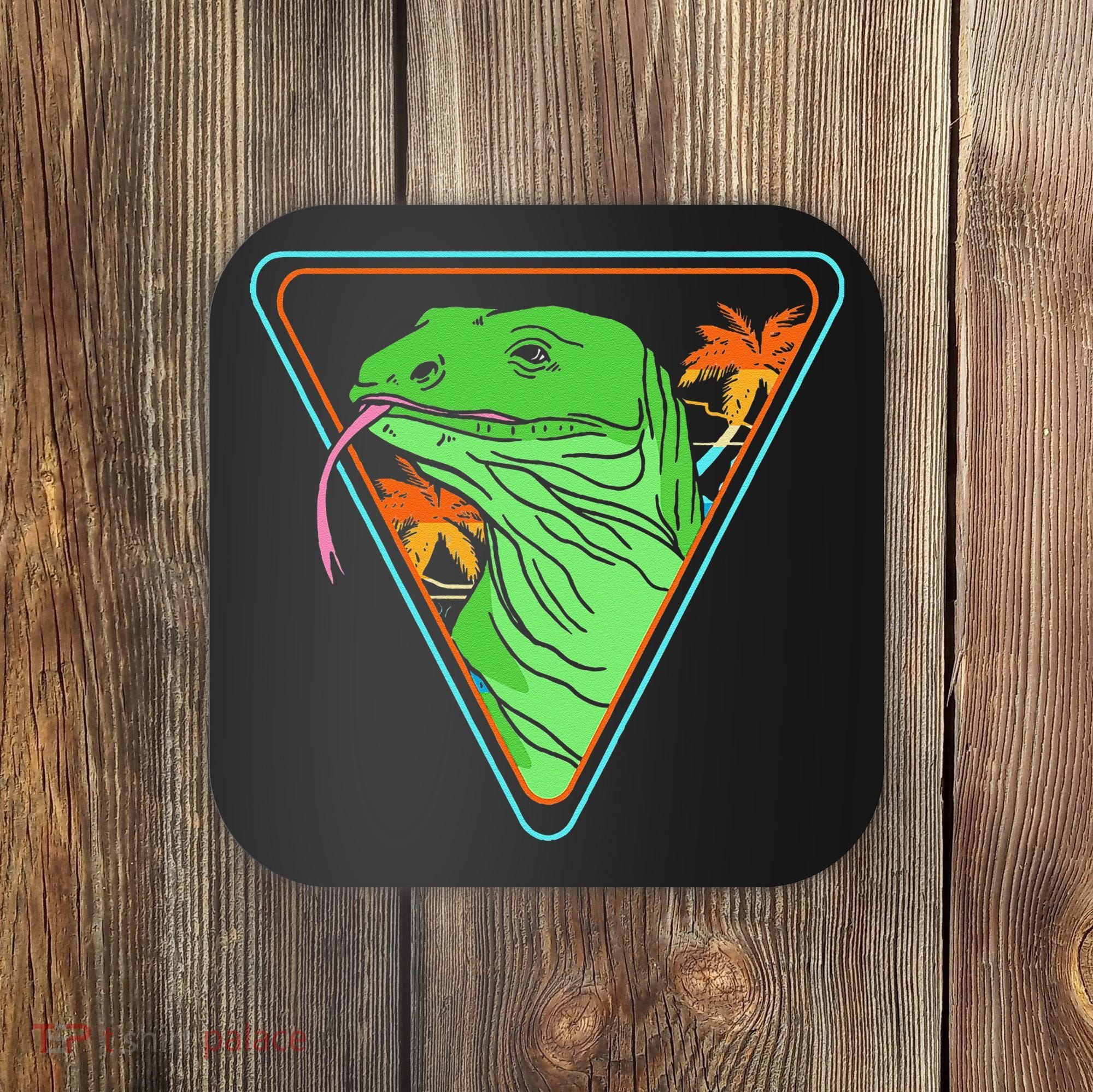 Retro Geometric Komodo Monitor Lizard Lover Komodo Dragon Coaster