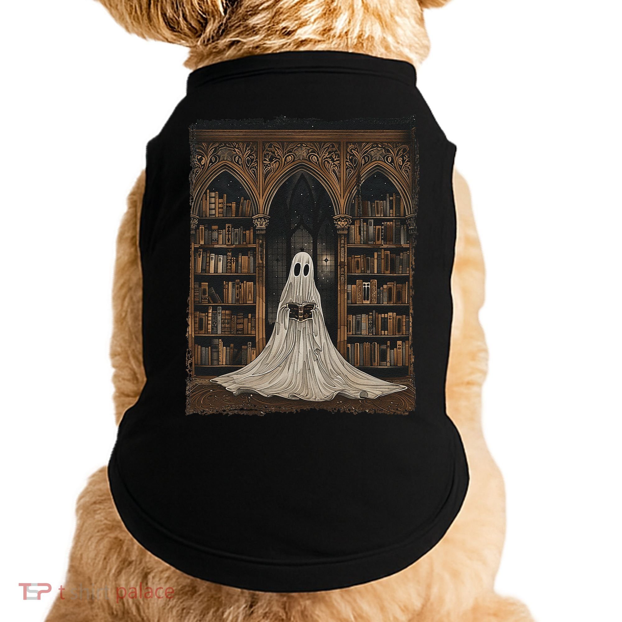 Reading Ghost Library Halloween Librarian Book Lovers Doggie Tank
