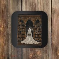 Reading Ghost Library Halloween Librarian Book Lovers Coaster thumb 0