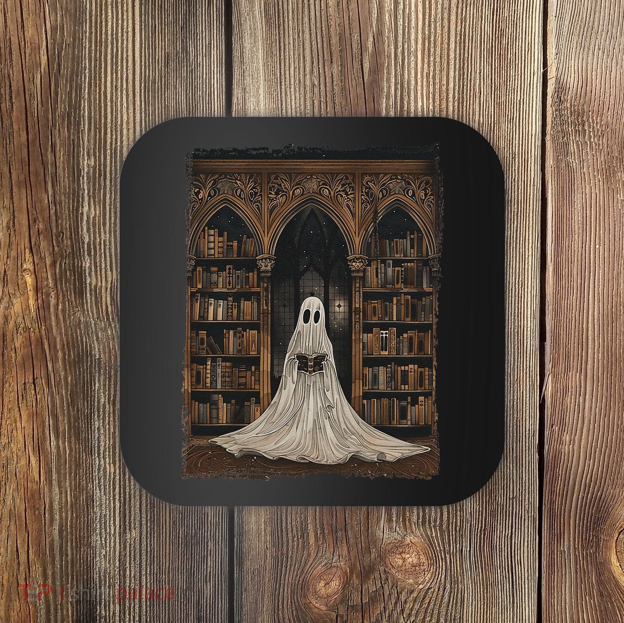Reading Ghost Library Halloween Librarian Book Lovers Coaster