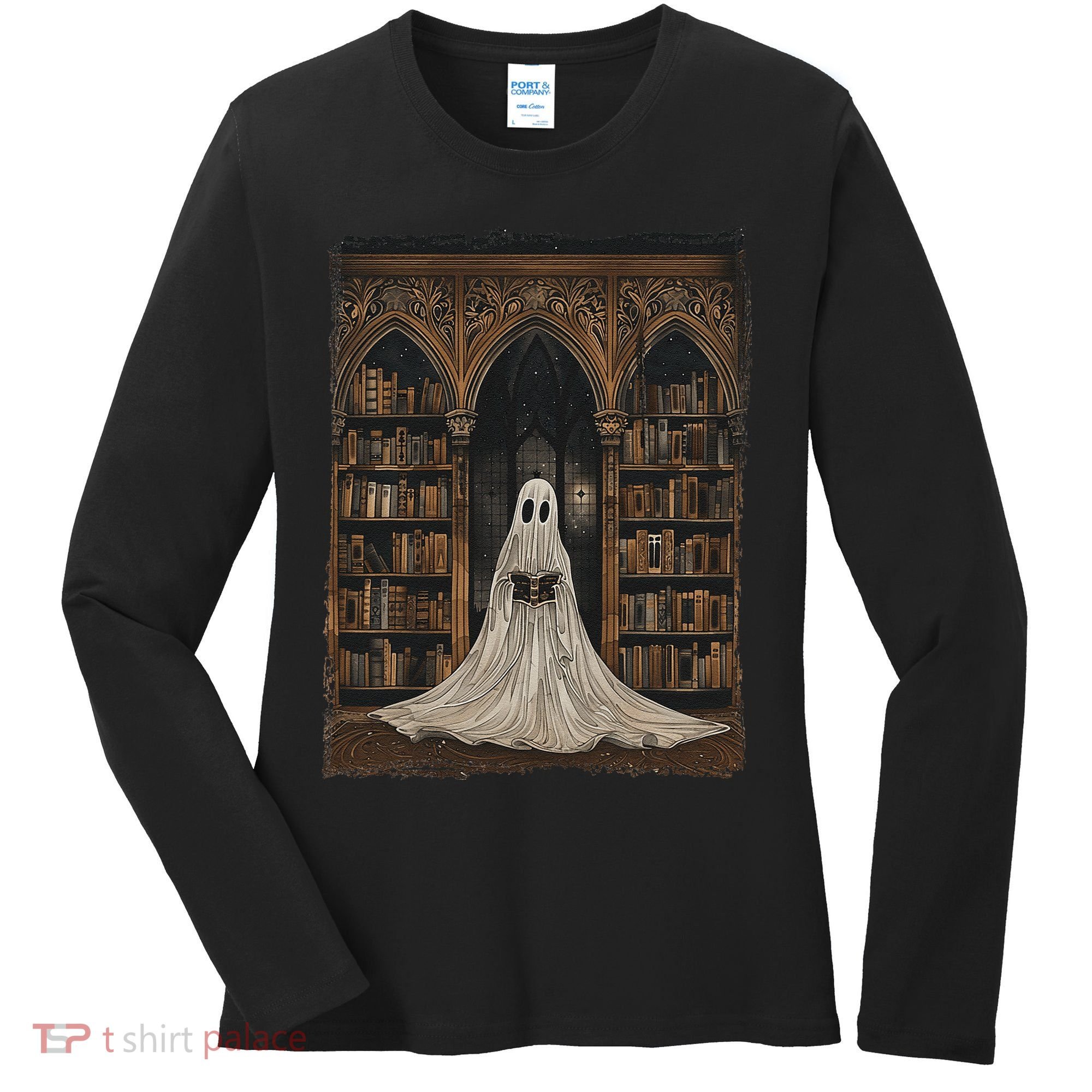 Reading Ghost Library Halloween Librarian Book Lovers Women's Long Sleeve Shirt