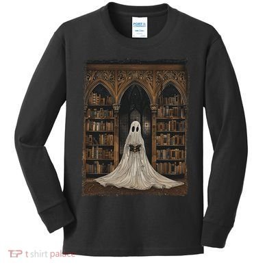 Reading Ghost Library Halloween Librarian Book Lovers Kids Long Sleeve Shirt