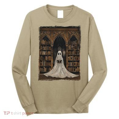Reading Ghost Library Halloween Librarian Book Lovers Long Sleeve Shirt