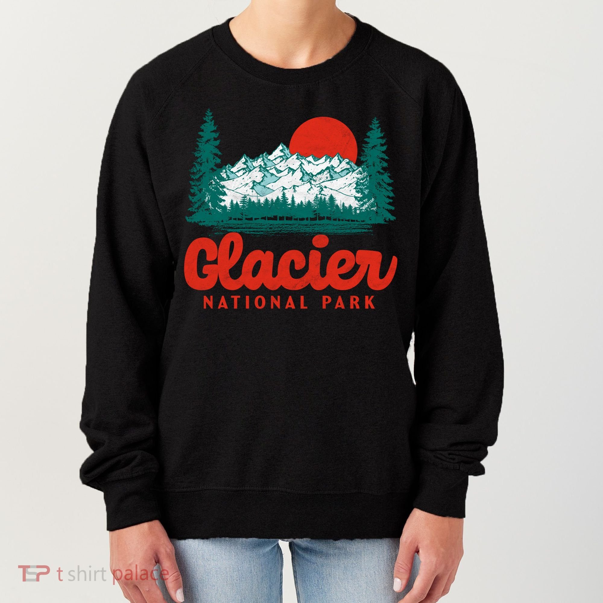Retro Glacier National Park 80S Mountain Graphic Gift Women's Sweatshirt