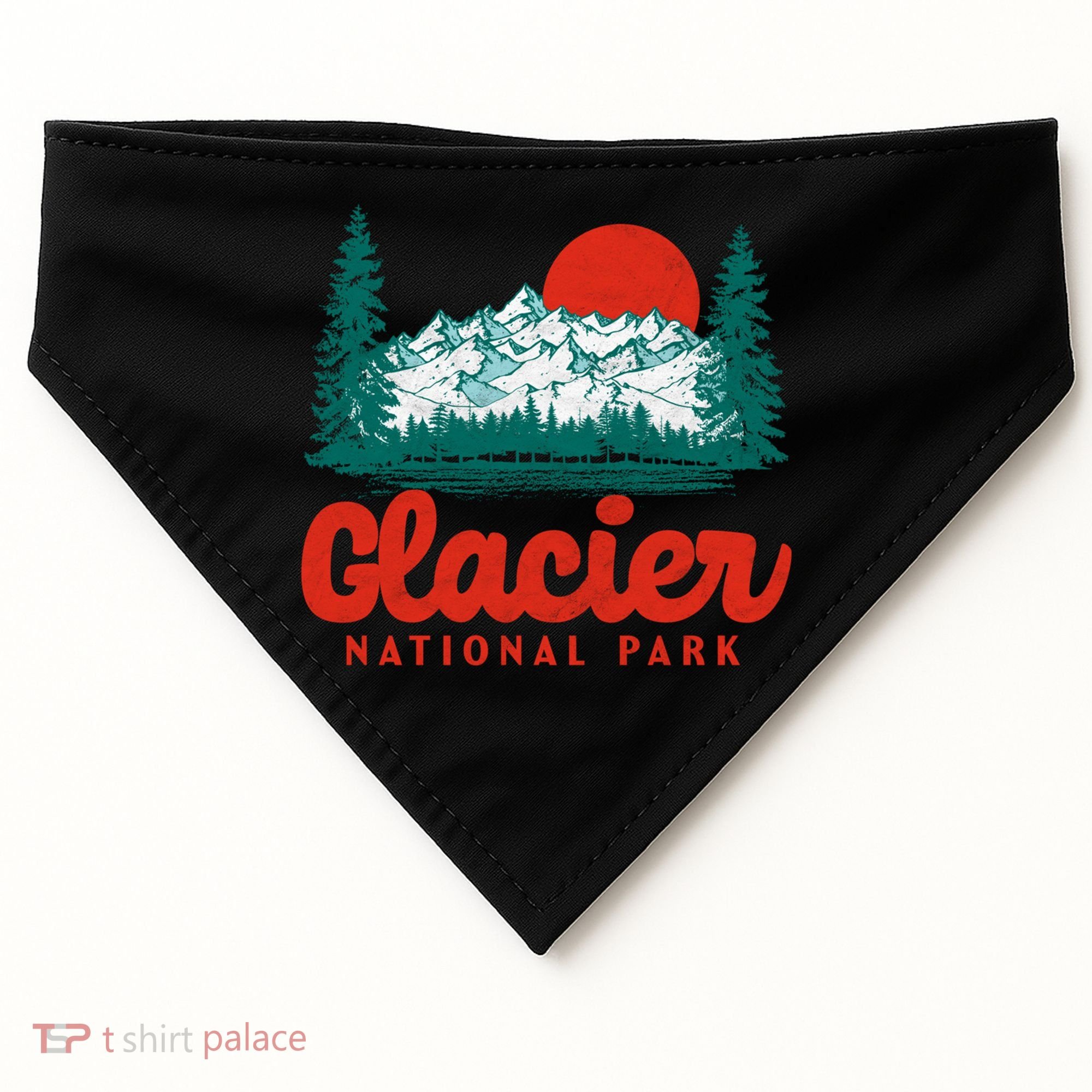 Retro Glacier National Park 80S Mountain Graphic Gift USA-Made Doggie Bandana