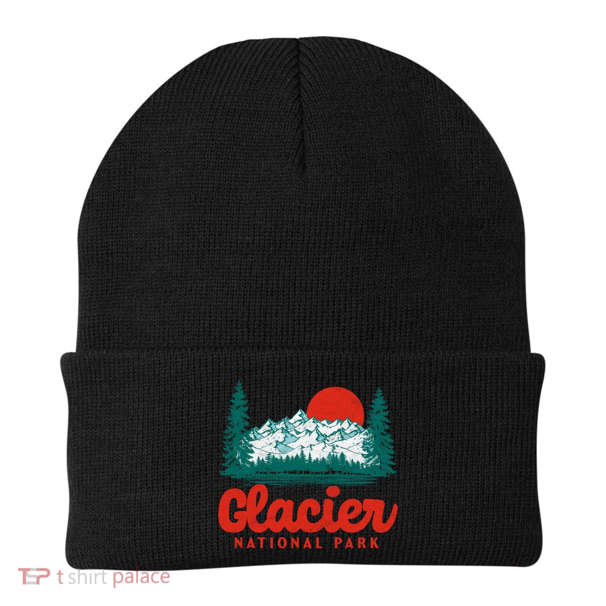Retro Glacier National Park 80S Mountain Graphic Gift Beanie
