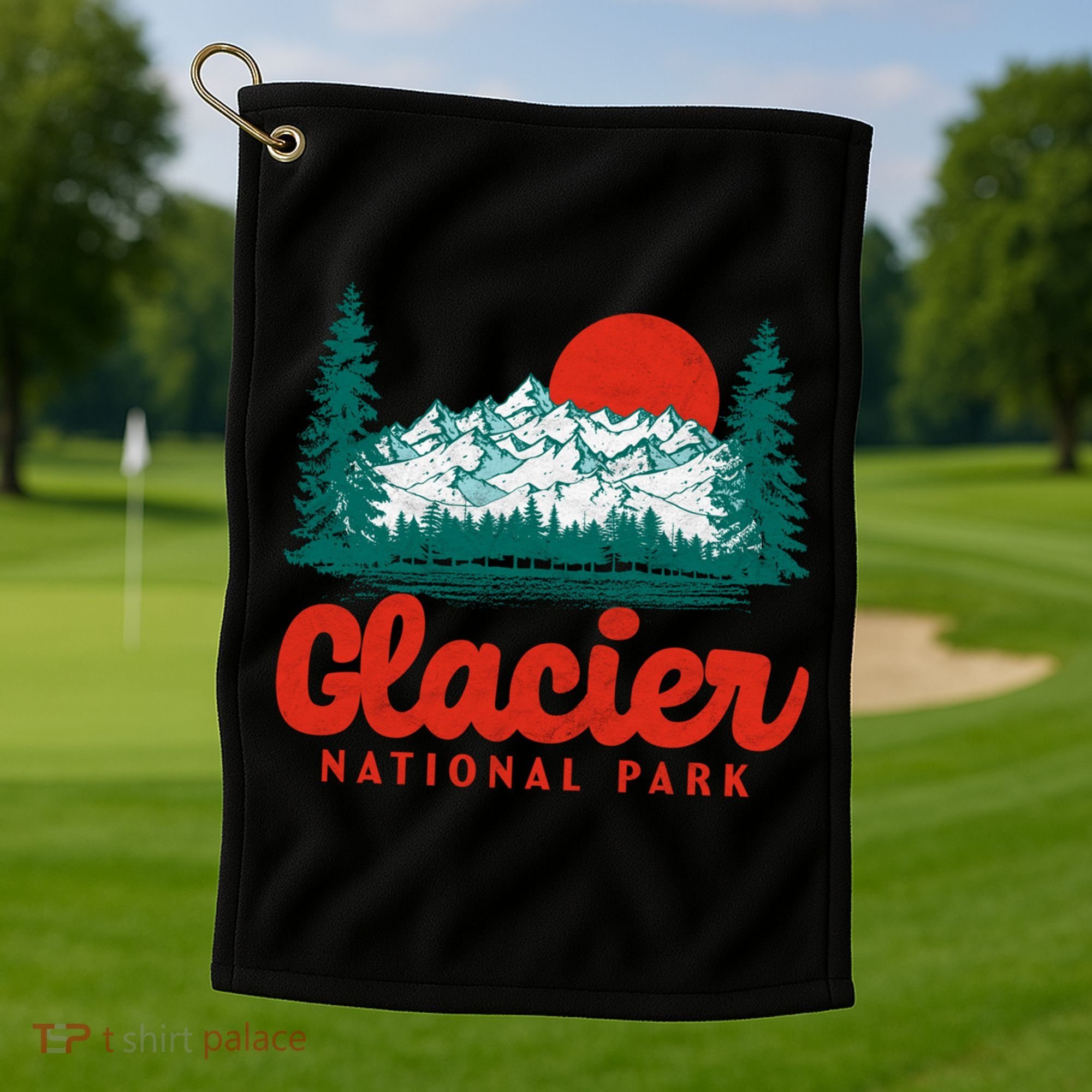 Retro Glacier National Park 80S Mountain Graphic Gift Golf Towel