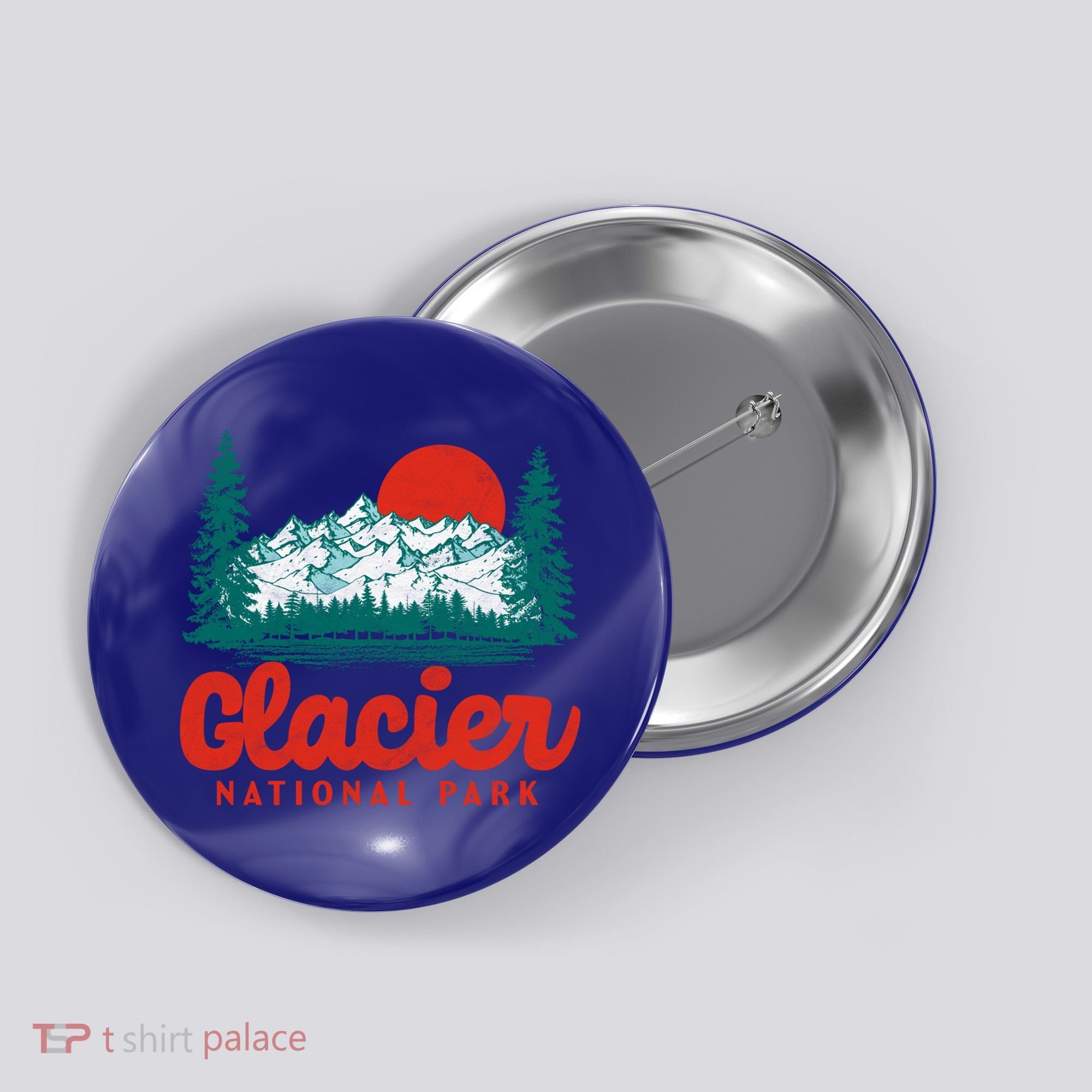 Retro Glacier National Park 80S Mountain Graphic Gift Button
