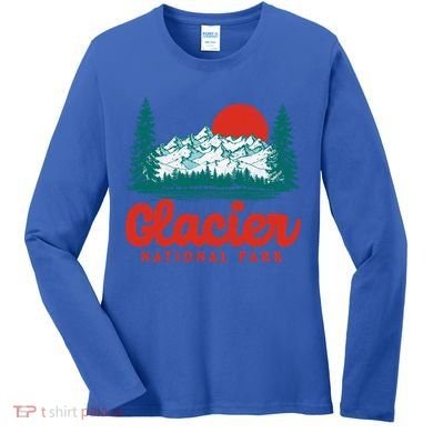 Retro Glacier National Park 80S Mountain Graphic Gift Women's Long Sleeve Shirt