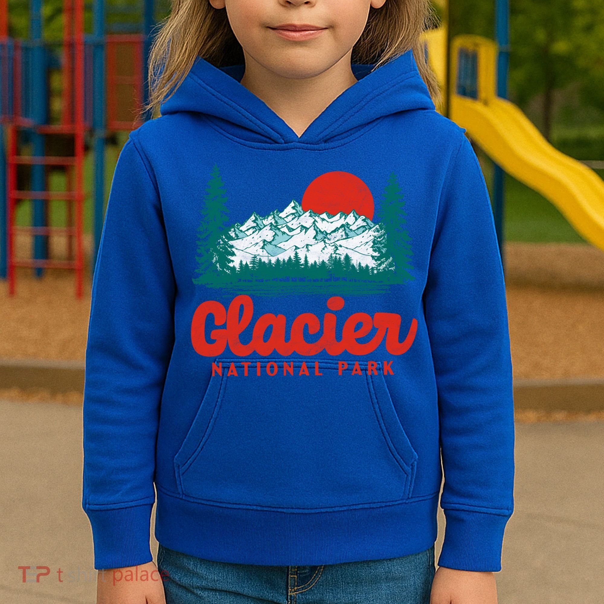Retro Glacier National Park 80S Mountain Graphic Gift Kids Hoodie