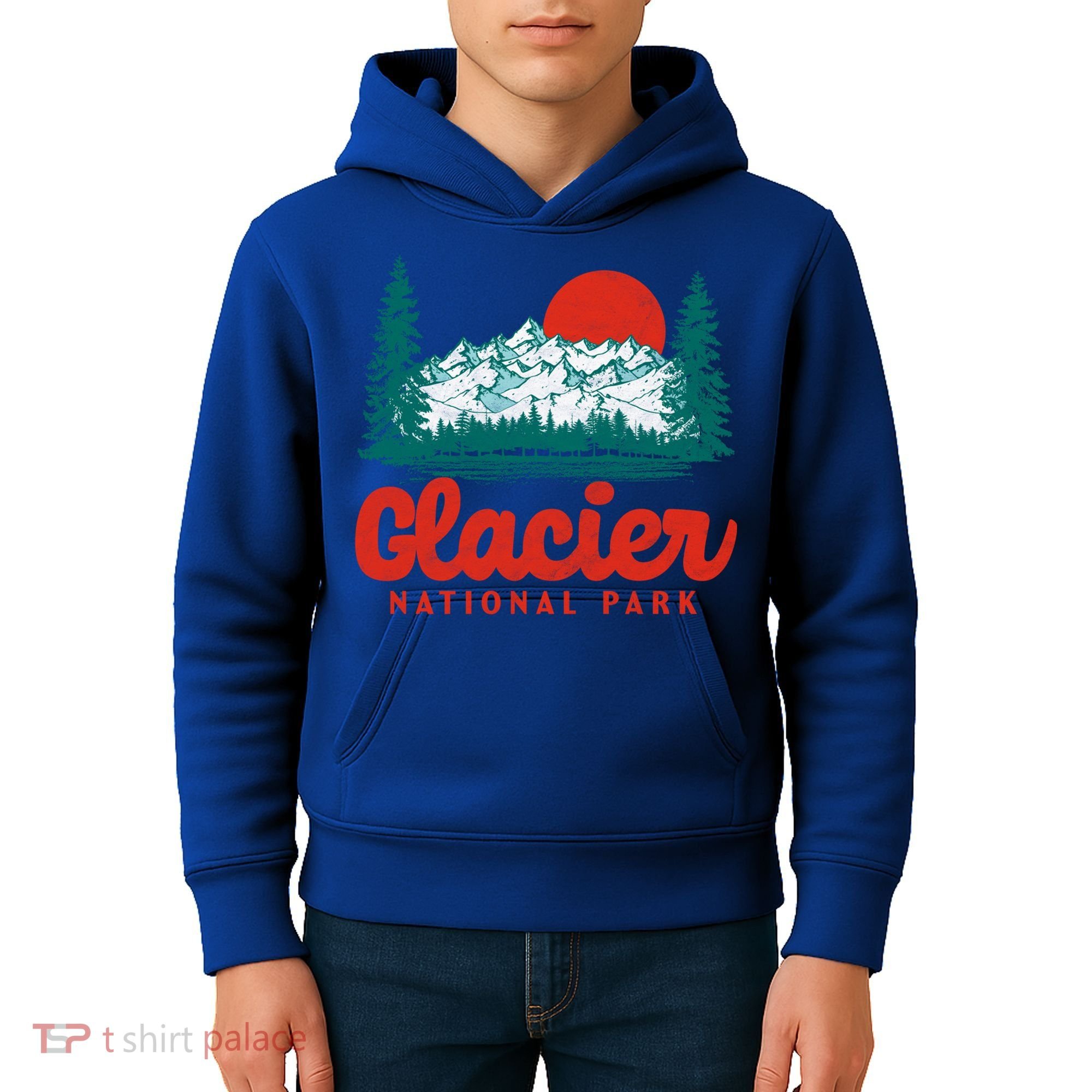 Retro Glacier National Park 80S Mountain Graphic Gift Kids Hoodie