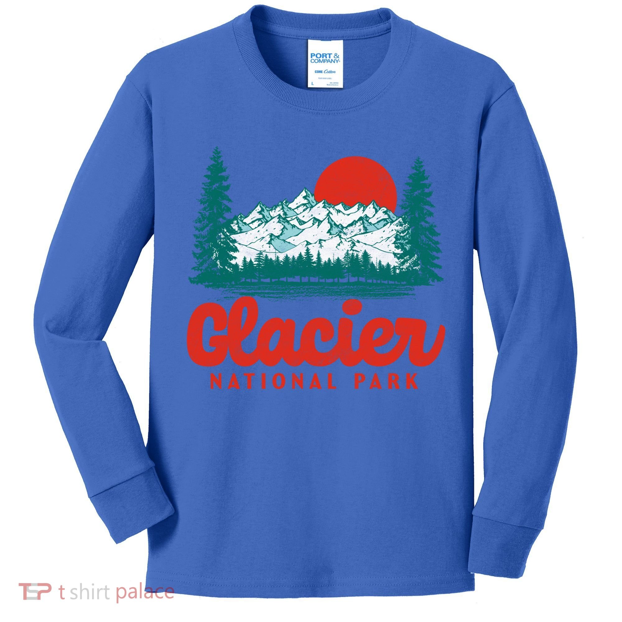 Retro Glacier National Park 80S Mountain Graphic Gift Kids Long Sleeve Shirt