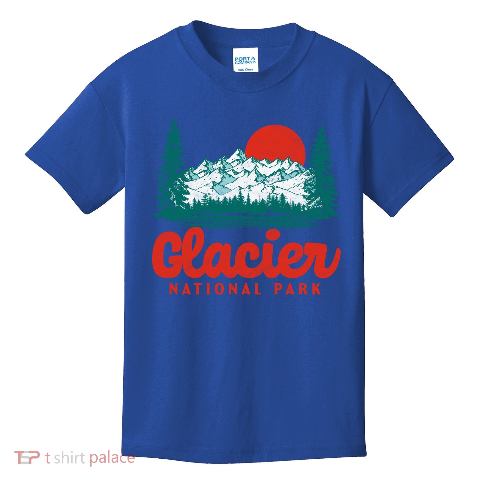 Retro Glacier National Park 80S Mountain Graphic Gift Kids T-Shirt