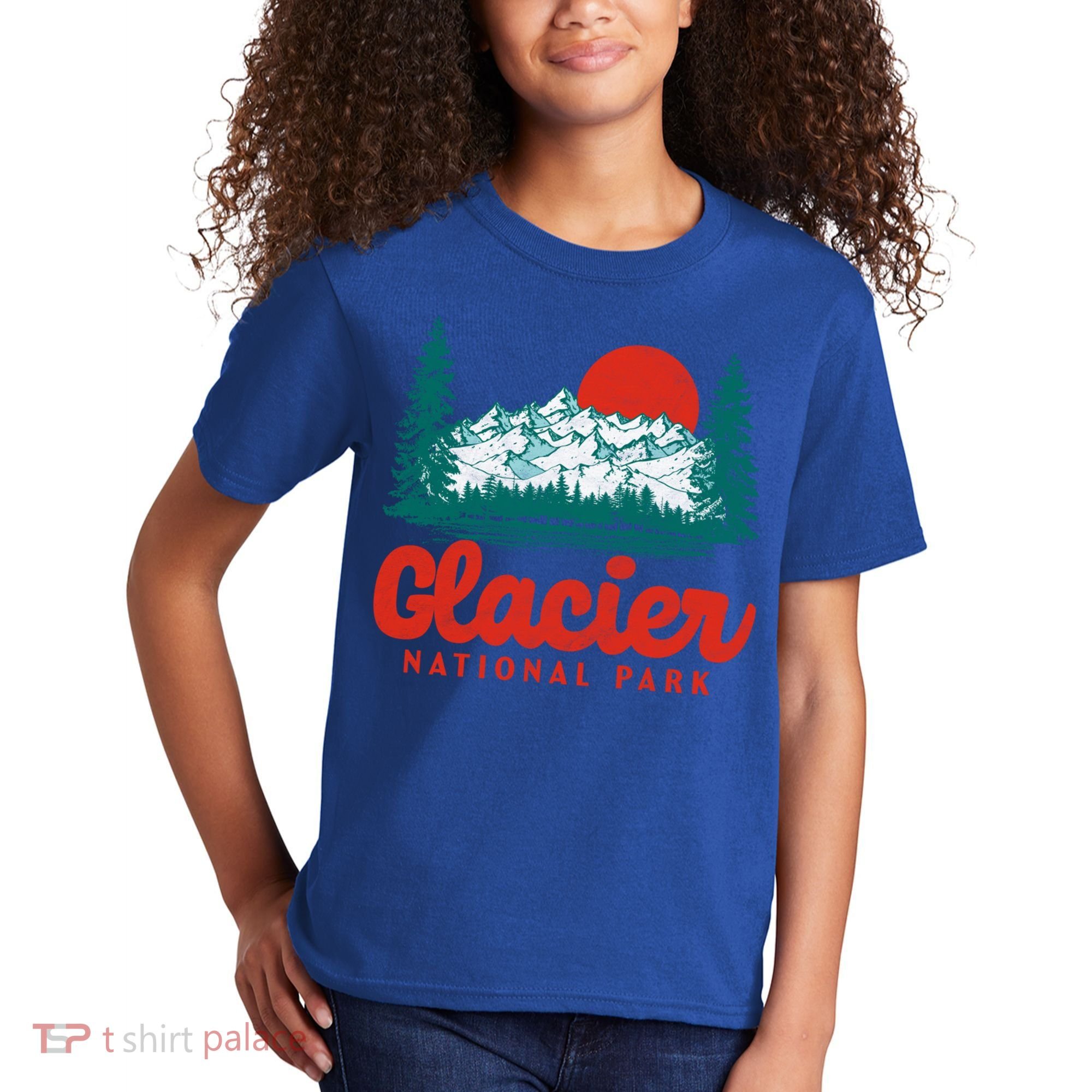 Retro Glacier National Park 80S Mountain Graphic Gift Kids T-Shirt