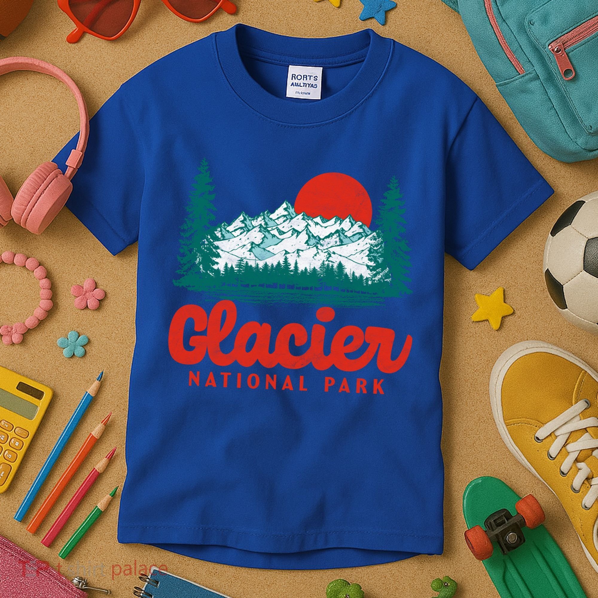 Retro Glacier National Park 80S Mountain Graphic Gift Kids T-Shirt