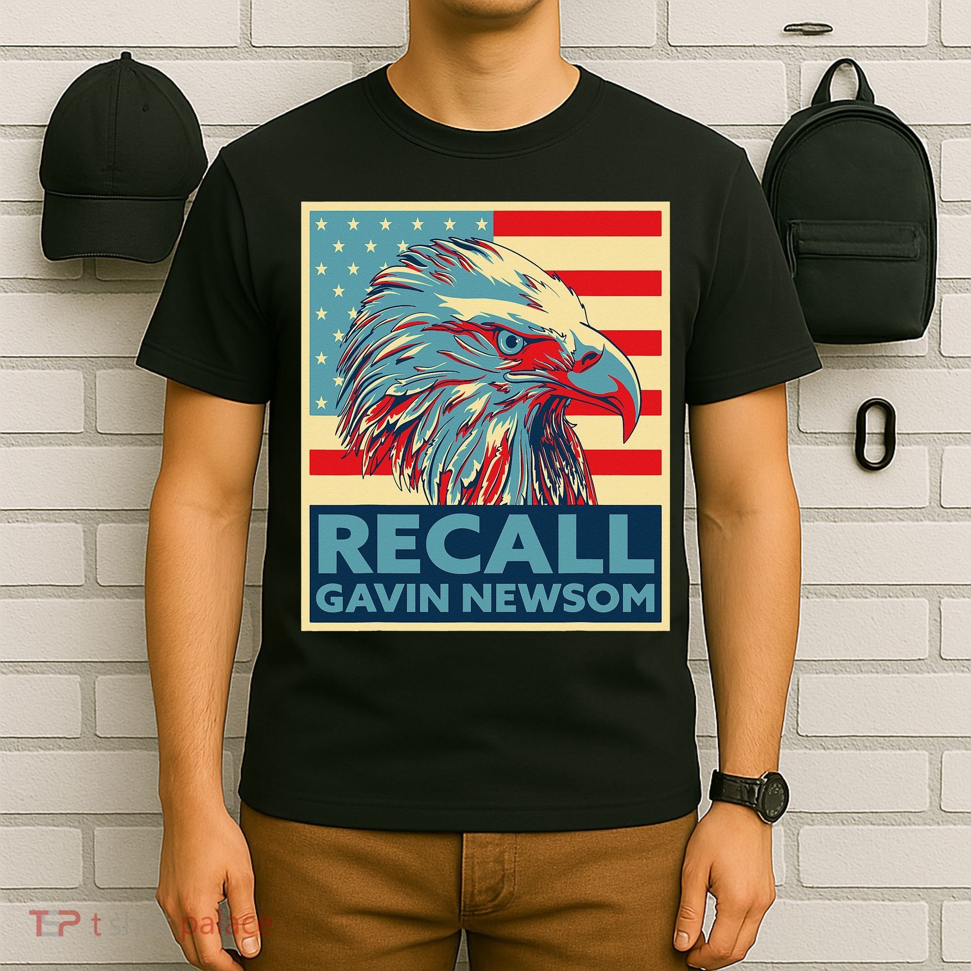 Recall Gavin Newsom 4th of July US American Flag Eagle T-Shirt