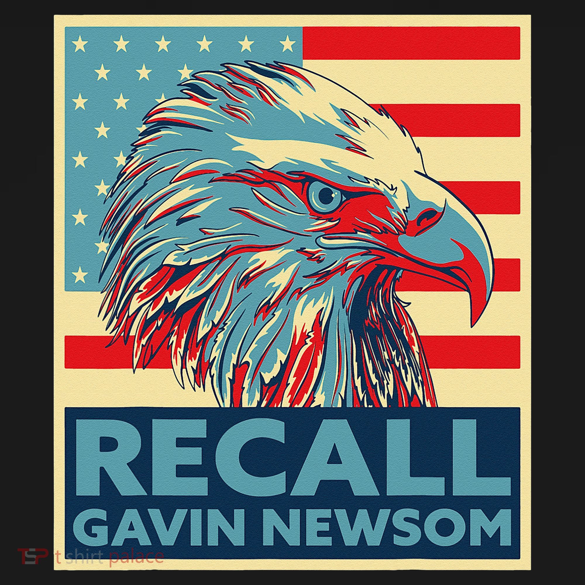 Recall Gavin Newsom 4th of July US American Flag Eagle Polo