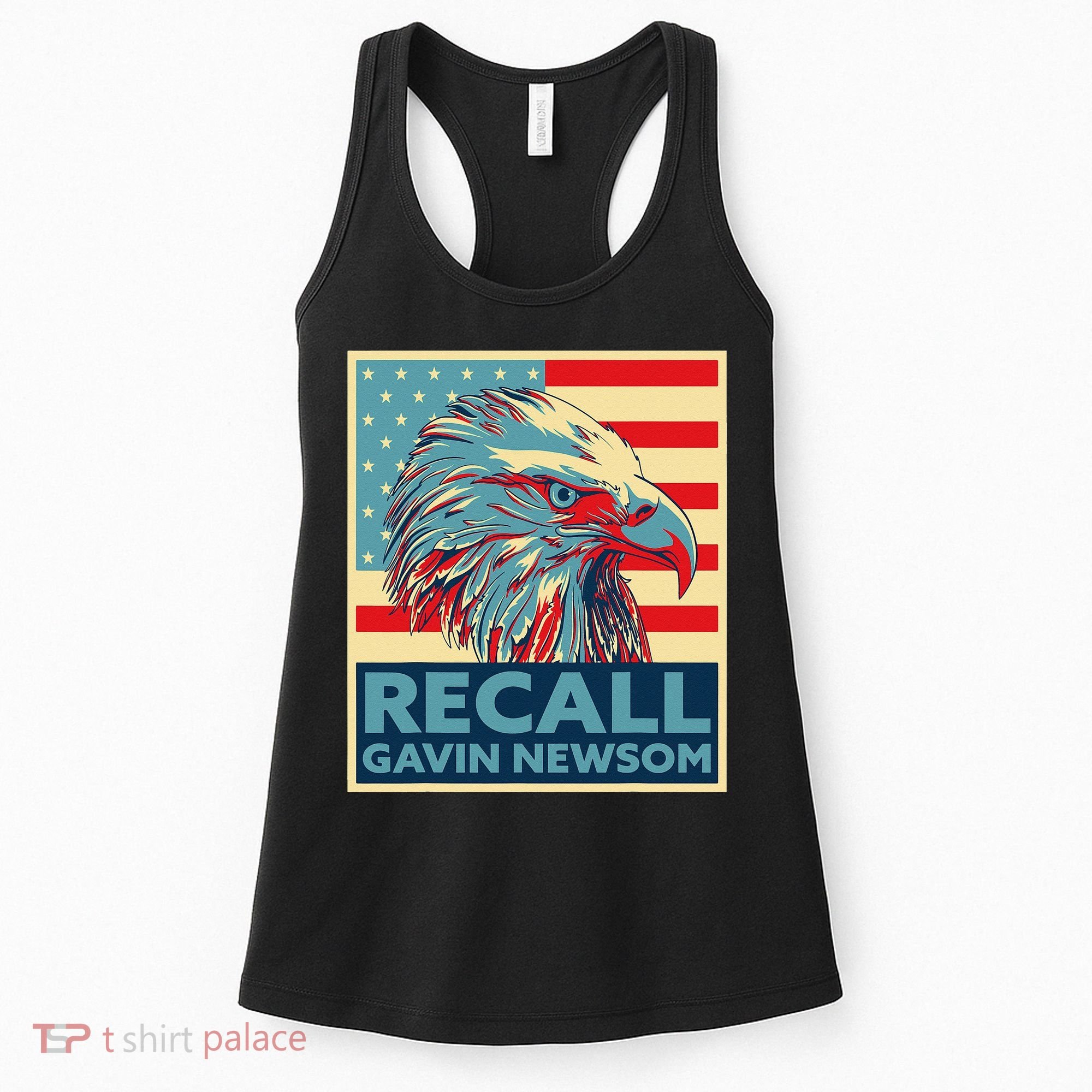 Recall Gavin Newsom 4th of July US American Flag Eagle Women's Tank Top