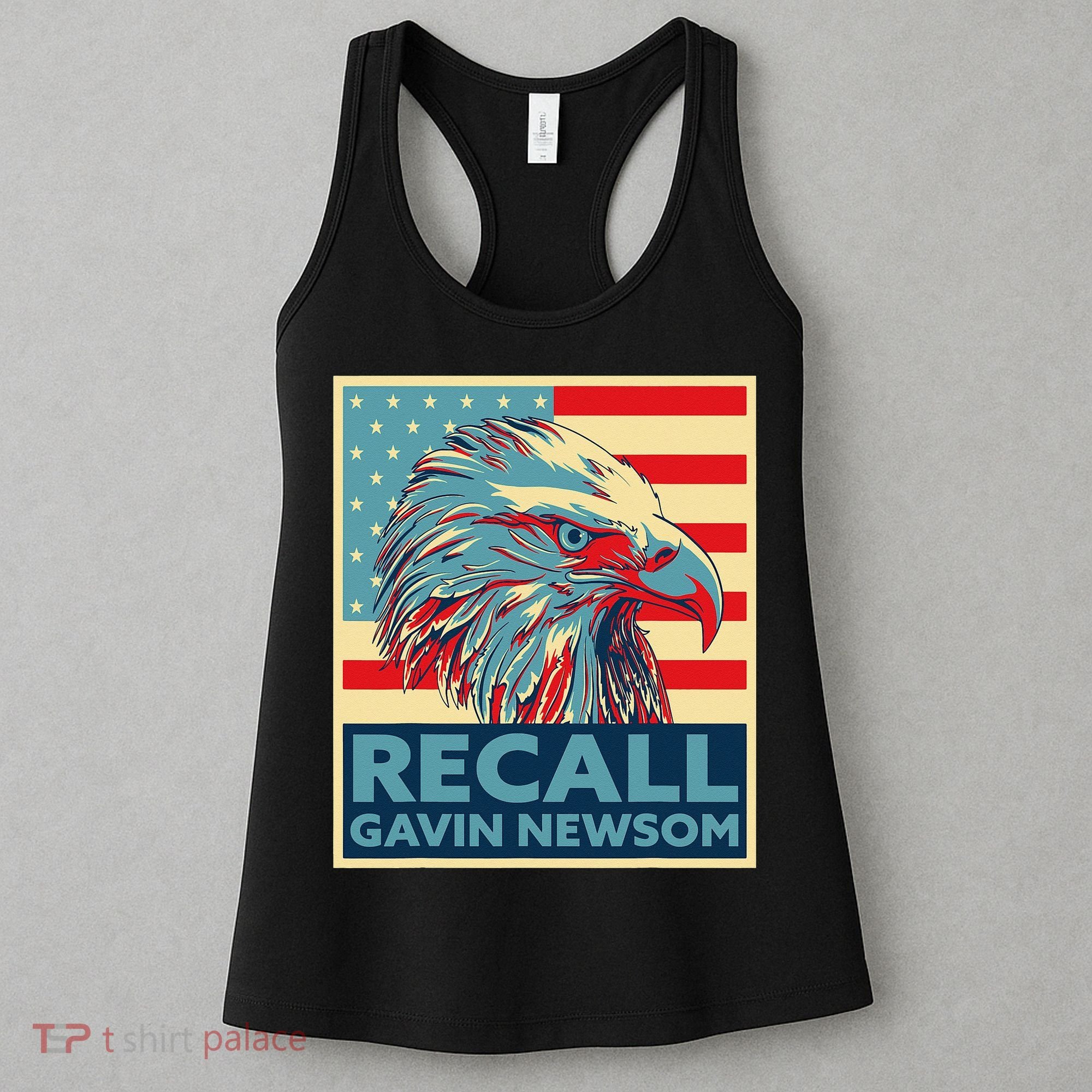 Recall Gavin Newsom 4th of July US American Flag Eagle Women's Tank Top