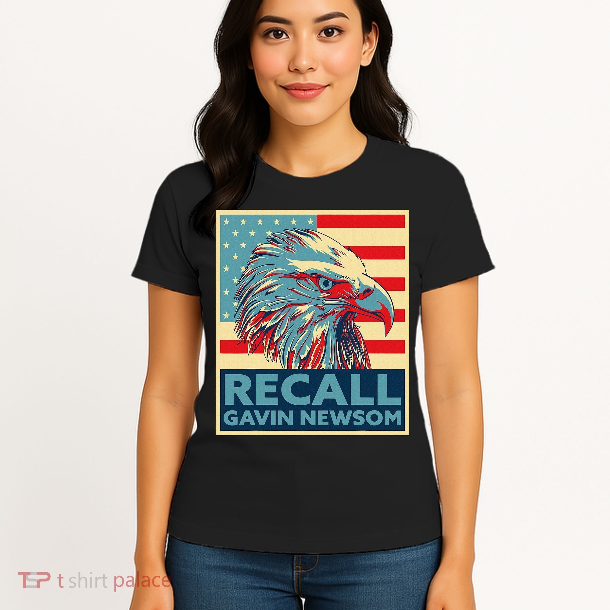 Recall Gavin Newsom 4th of July US American Flag Eagle Women's T-Shirt