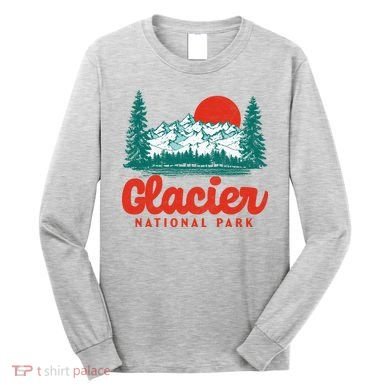 Retro Glacier National Park 80's Mountain Long Sleeve Shirt