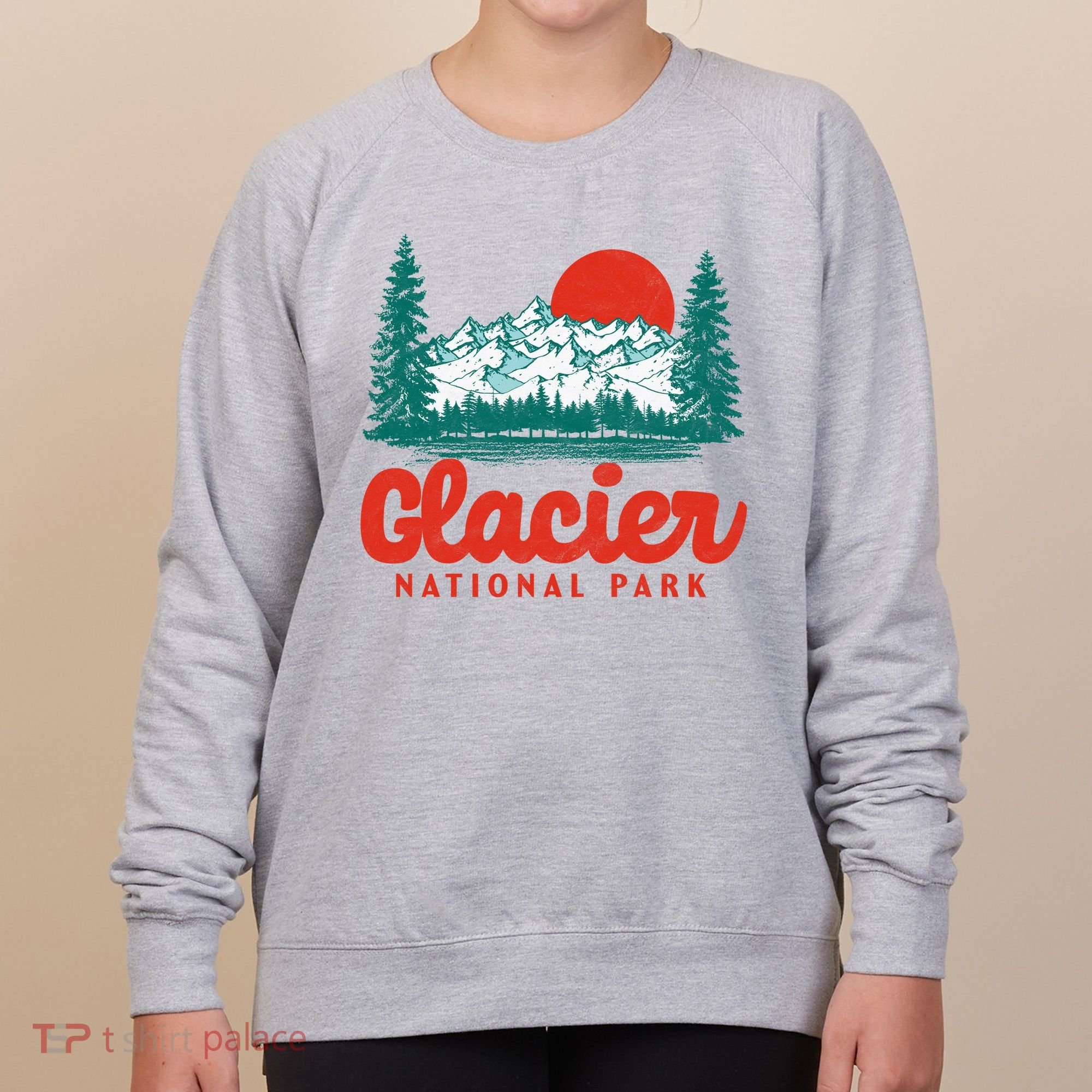 Retro Glacier National Park 80's Mountain Women's Sweatshirt