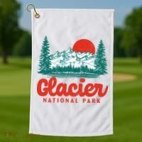 Retro Glacier National Park 80's Mountain Golf Towel thumb 1