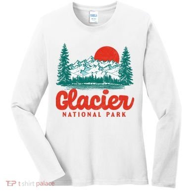 Retro Glacier National Park 80's Mountain Women's Long Sleeve Shirt