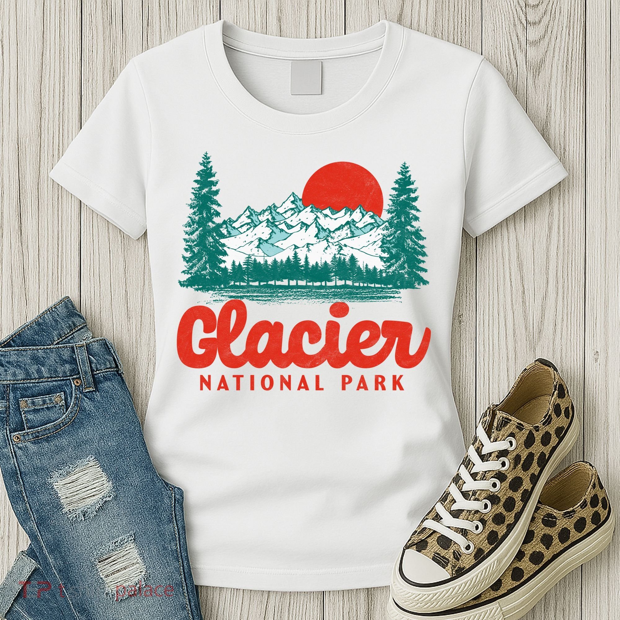 Retro Glacier National Park 80's Mountain Women's T-Shirt