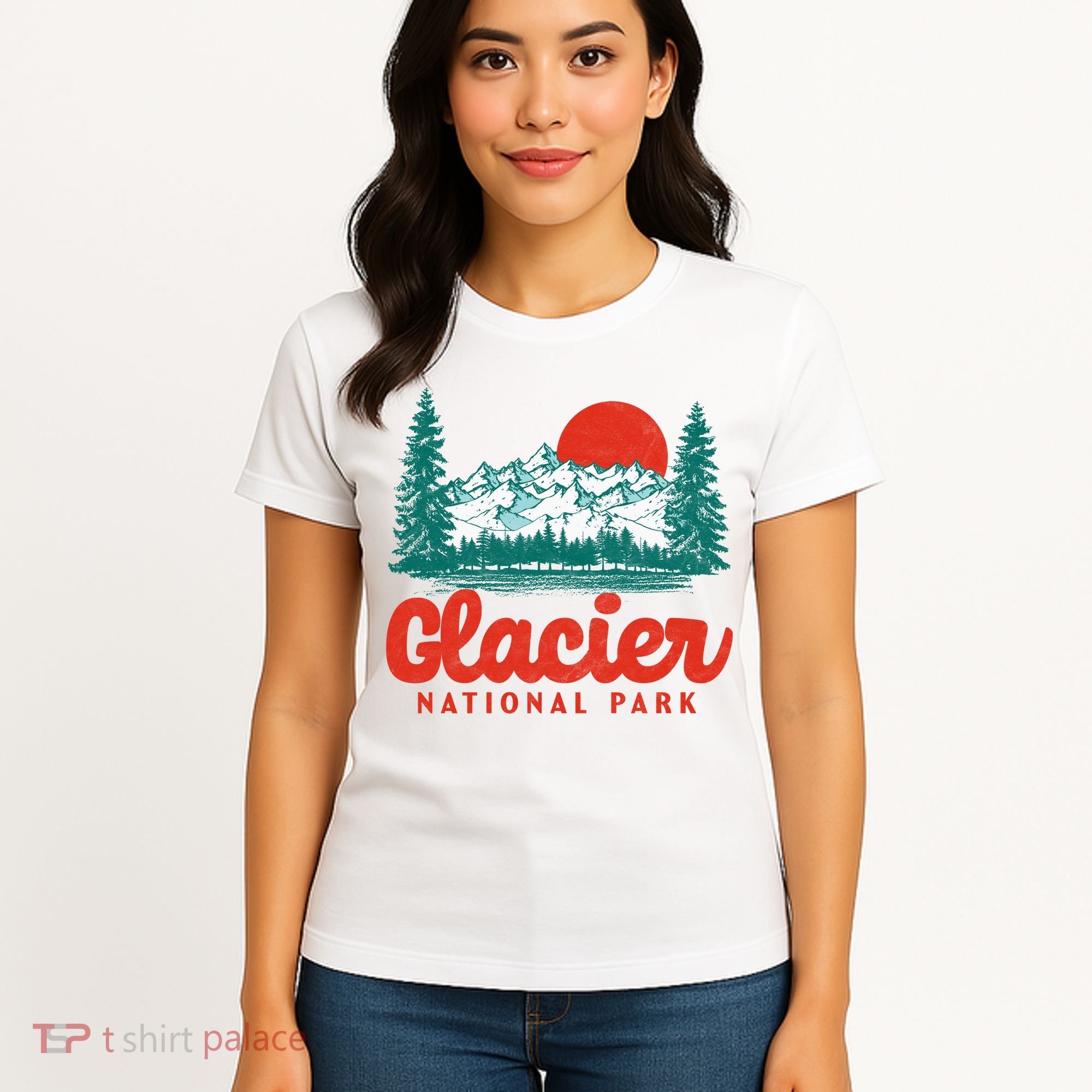 Retro Glacier National Park 80's Mountain Women's T-Shirt